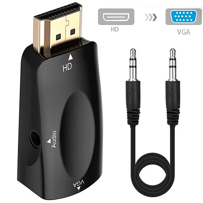 Transmission Jack Adapter - 1080P HD HDMI-เข้ากันได้กับตัวแปลงสายเคเบิล VGA อะแดปเตอร์ส่งสัญญาณชายหญิงพร้อมแจ็ค 3.5